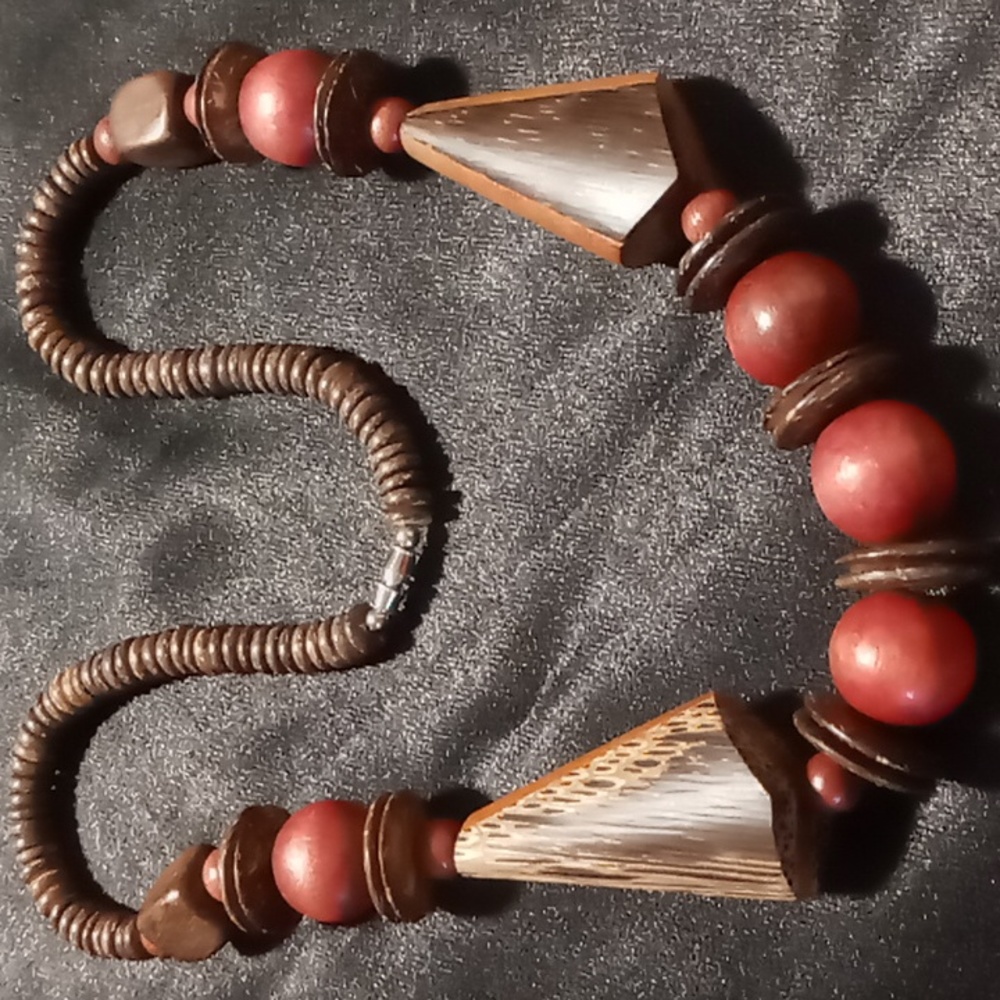 African red wood & beaded necklace.